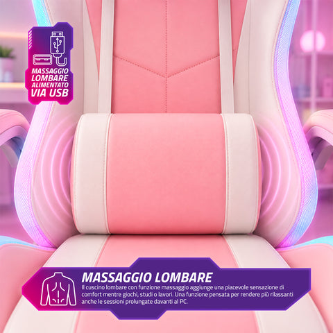 nexor sedia gaming ergonomica con luci rgb e cuscino lombare massaggiante poltrona ufficio reclinabile con telecomando ean 8056819078855