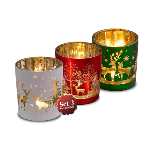 saint joy set di 3 portacandele decorativi in edizione limitata natalizia in vetro ean 8050043127624