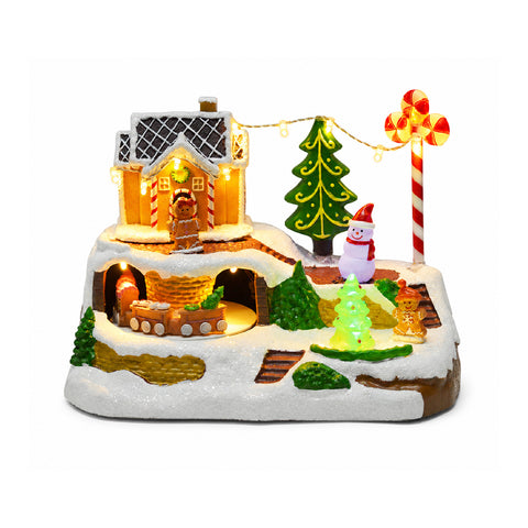 saint joy villaggio natalizio luminoso candy town con trenino in movimento e 8 melodie casetta pan di zenzero led decorazione natale 235 cm ean 8050043127686