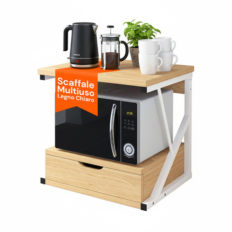 avilia home supporto microonde da cucina in legno con cassetto e ripiano superiore ean 8052879010781
