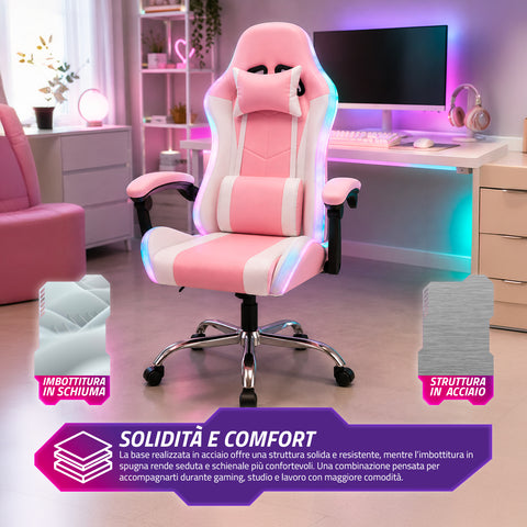 nexor sedia gaming ergonomica con luci rgb e cuscino lombare massaggiante poltrona ufficio reclinabile con telecomando ean 8056819078855