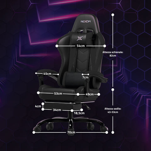nexor sedia gaming reclinabile con poggiapiedi estraibile cuscino lombare e poggiatesta ean 8052879011771