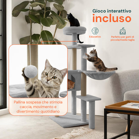 puppy lovers tiragraffi per gatti 120 cm con cuccia e amaca multilivello varie colorazioni ean 8054806950542