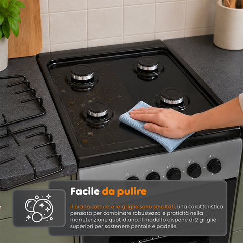 wintem cucina a gas 50x50 cm con forno a gas 49 litri 4 fuochi di diversa potenza valvole di sicurezza e coperchio ean 8056819078930