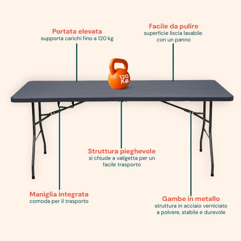 zendea tavolo pieghevole richiudibile a valigetta portatile effetto rattan in resina pp ean 8050030810614