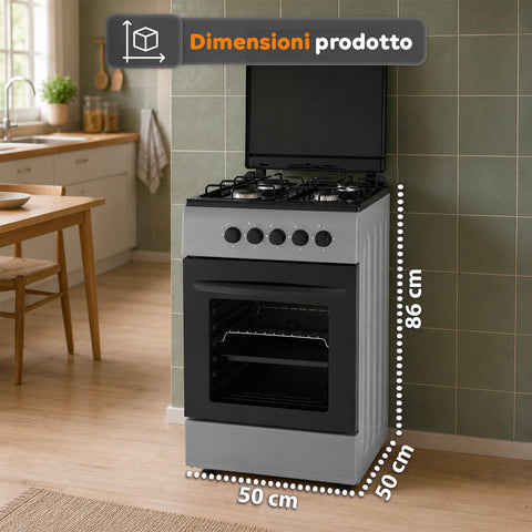 wintem cucina a gas 50x50 cm con forno a gas 49 litri 4 fuochi di diversa potenza valvole di sicurezza e coperchio ean 8056819078930