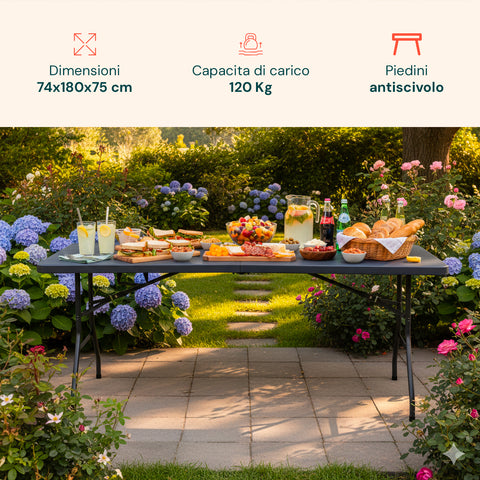 zendea tavolo pieghevole richiudibile a valigetta portatile effetto rattan in resina pp ean 8050030810614