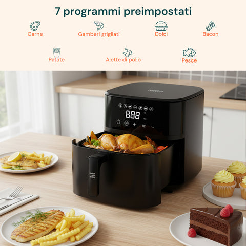 wintem friggitrice ad aria 45l con display led touch e 7 programmi di cottura 1800w ean 8052286432213