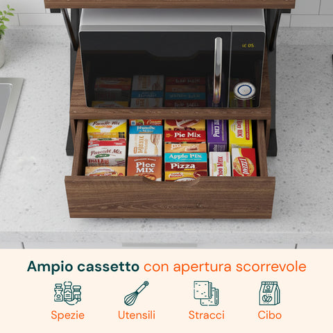 avilia home supporto microonde da cucina in legno con cassetto e ripiano superiore ean 8052879010781