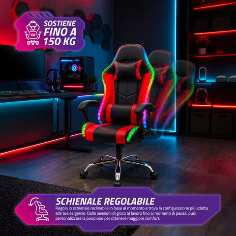 nexor sedia gaming ergonomica con luci rgb e cuscino lombare massaggiante poltrona ufficio reclinabile con telecomando ean 8056819078855
