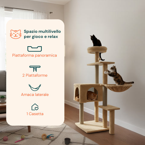 puppy lovers tiragraffi per gatti 120 cm con cuccia e amaca multilivello varie colorazioni ean 8054806950542