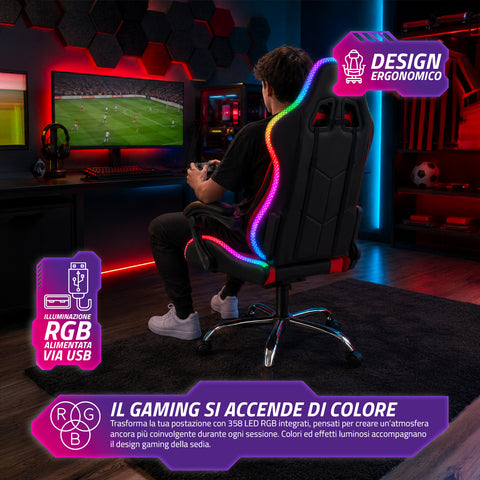 nexor sedia gaming ergonomica con luci rgb e cuscino lombare massaggiante poltrona ufficio reclinabile con telecomando ean 8056819078855