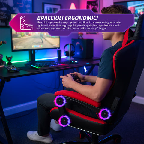 nexor sedia gaming reclinabile con poggiapiedi estraibile cuscino lombare e poggiatesta ean 8052879011771