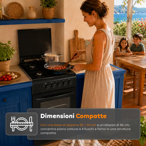 wintem cucina a gas 50x50 cm con forno a gas 49 litri 4 fuochi di diversa potenza valvole di sicurezza e coperchio ean 8056819078930