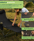 zendea sedia da campeggio pieghevole e reclinabile dalla portata di 150kg struttura in acciaio e tessuto oxford con tasche portaoggetti e borsa trasporto ean 8050030810898