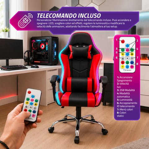nexor sedia gaming ergonomica con luci rgb e cuscino lombare massaggiante poltrona ufficio reclinabile con telecomando ean 8056819078855