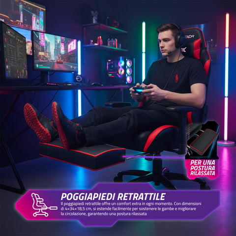 nexor sedia gaming reclinabile con poggiapiedi estraibile cuscino lombare e poggiatesta ean 8052879011771