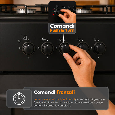 wintem cucina a gas 50x50 cm con forno a gas 49 litri 4 fuochi di diversa potenza valvole di sicurezza e coperchio ean 8056819078930