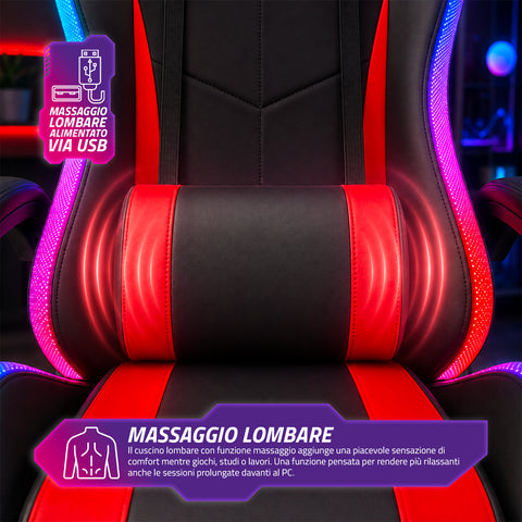 nexor sedia gaming ergonomica con luci rgb e cuscino lombare massaggiante poltrona ufficio reclinabile con telecomando ean 8056819078855