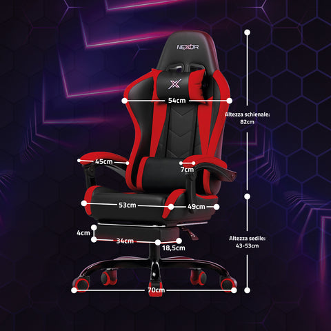 nexor sedia gaming reclinabile con poggiapiedi estraibile cuscino lombare e poggiatesta ean 8052879011771