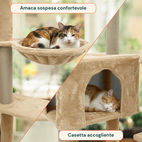 puppy lovers tiragraffi per gatti 120 cm con cuccia e amaca multilivello varie colorazioni ean 8054806950542