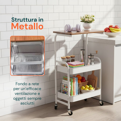 avilia carrello portaoggetti in metallo con mensola in legno e ruote ean 8056819053388
