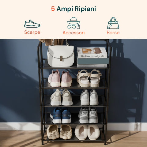avilia home appendiabiti multiuso con 5 ripiani in tnt e 2 aste portabiti capienza 10 paia ean 8056819052909