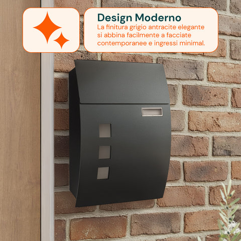 avilia home cassetta postale a muro moderna in acciaio inox con finestra nome e 2 chiavi ean 8052879011153