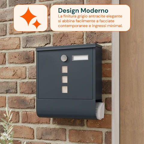 avilia home cassetta postale in acciaio inox con serratura e scomparto giornali ean 8052879011146