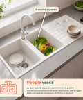 avilia home lavello cucina a due vasche con o senza gocciolatoio bianco o nero rubinetto incluso ean 8056819079098