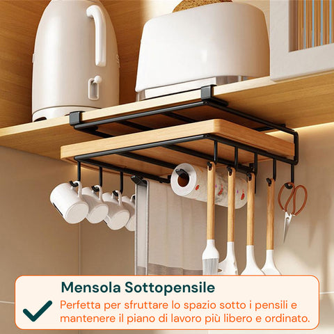 avilia home mensola sottopensile cucina con ganci e porta rotolo salvaspazio ean 8052879010828