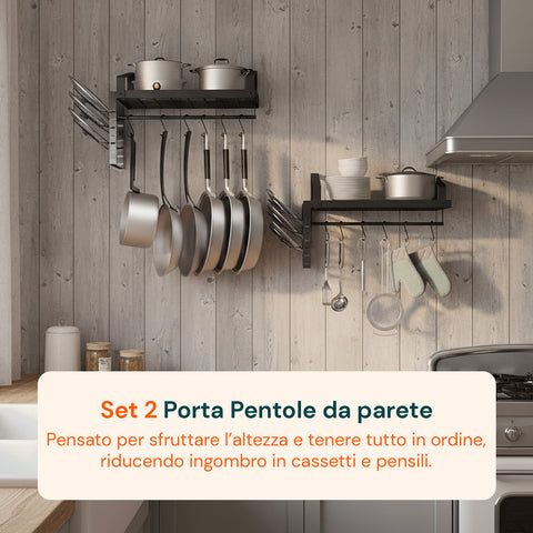 avilia home organizer da parete con 12 ganci per pentole coperchi e utensili set 2 ean 8052879011047