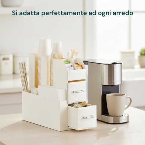 avilia home organizer porta capsule porta cialde 9 scomparti e 2 cassetti multiuso bianco ean 8052879011016