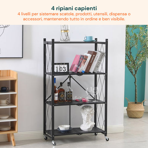 avilia home scaffale mobile pieghevole 4 livelli con ruote girevoli bloccabili ean 8052879010484