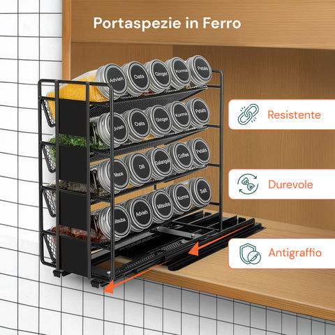 avilia portaspezie estraibile da armadietto con 20 barattoli in vetro ed etichette ean 8056819053562