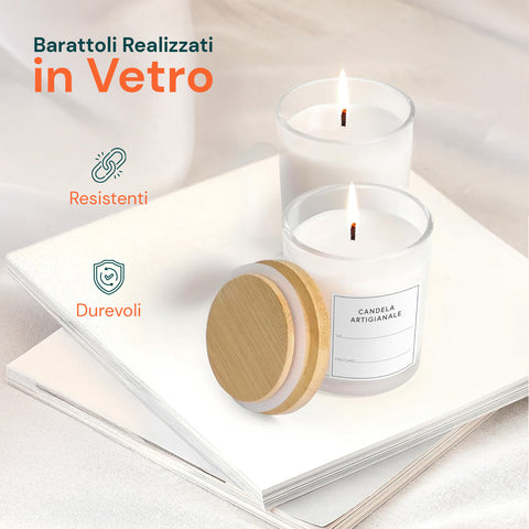 avilia set 15 barattoli in vetro per candele da 170 ml con coperchio in bambu ean 8056819053593
