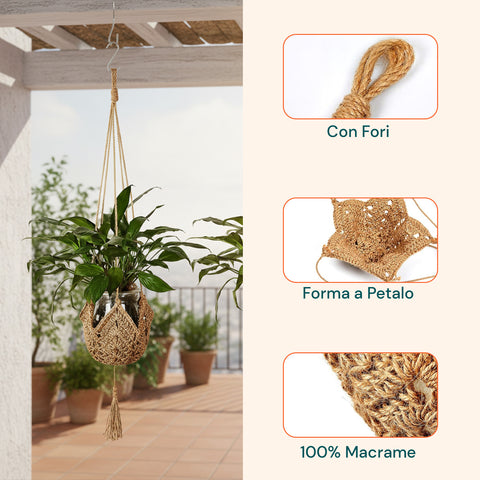 avilia set 2 portavasi in macrame intrecciato a mano con ganci a s ean 8056819053371