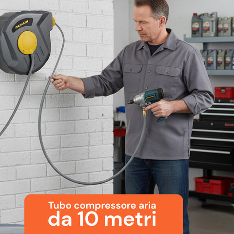 daimann tubo aria compressa 10m avvolgitore automatico con staffa da parete ean 8056590070246
