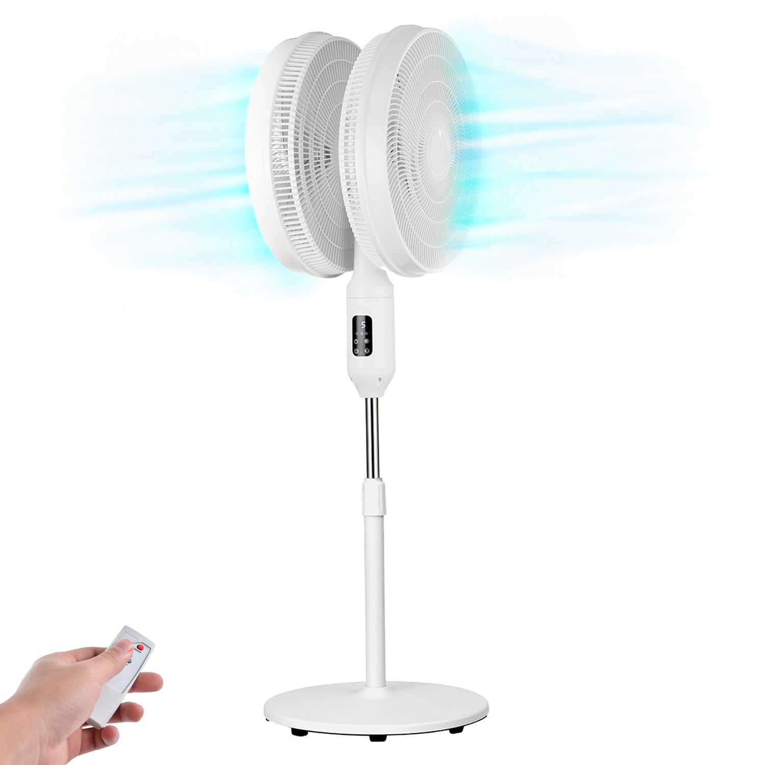 Basics Ventilatore A Piantana 40 Cm, Motore DC, 12 Velocità Con Telecomando, 3 Modalità Di Brezza, Pale A Doppio Strato, Timer, Efficienza Energetica E Motore DC Silenzioso (28W), Bianco