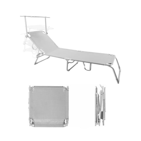 Lettino Da Mare Pieghevole Con Parasole In Alluminio 2x1 Bianco