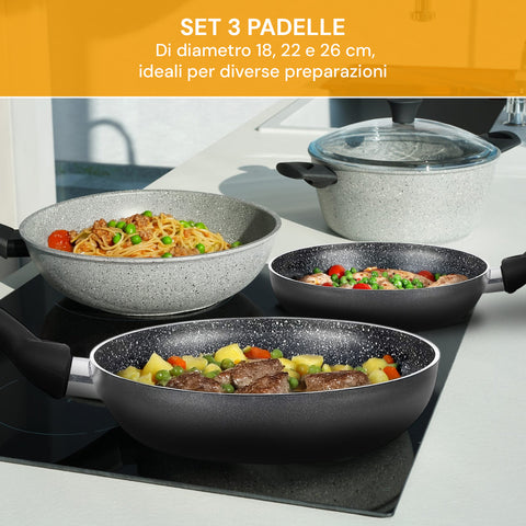 pensofal set 3 padelle antiaderenti 18 22 26 cm in alluminio per induzione e gas ean 8020173085798