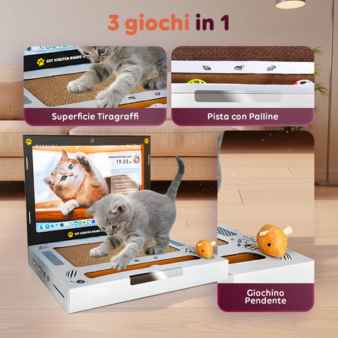 puppy lovers graffiatoio interattivo per gatti a forma di pc portatile con giochi inclusi ean 8054806950092