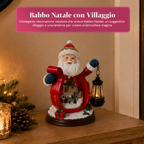 saint joy statuina babbo natale con villaggio e lanterna in resina 16x19 cm ean 8050043128010