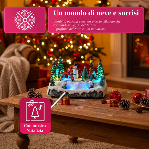 saint joy villaggio di natale animato silentpark con luci led musica e pattinatori in movimento ean 8050043127495