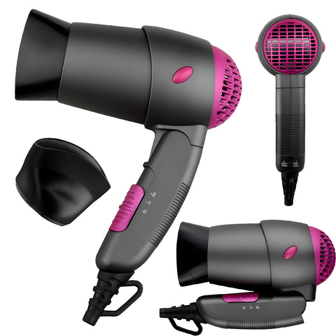 Set completo asciugacapelli Zephir 1200W da viaggio con beccuccio concentratore, manico pieghevole e design compatto per beauty case