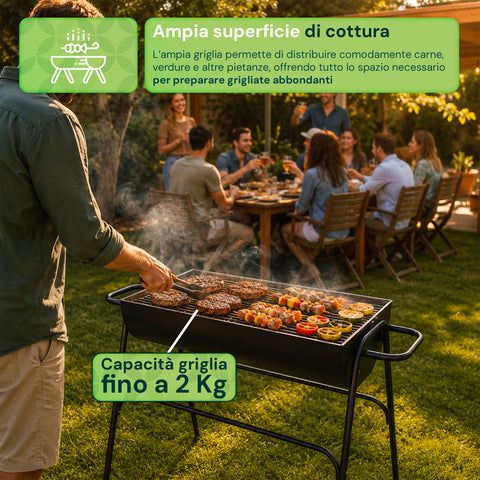 zendea barbecue a carbone e legna in acciaio con gambe alte braciere 74x38 cm e griglia 70x34 cm ad ampia superficie di cottura ean 8056819079531