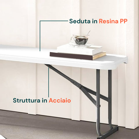 zendea panca pieghevole bianco 180x28x44cm modello stilo da giardino o casa ean 8050030810607