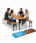 zendea set tavolo e 2 panche pieghevoli da giardino 120cm in legno con struttura in ferro e foro ombrellone 5cm portata tavolo 200kg ean 8050030810768