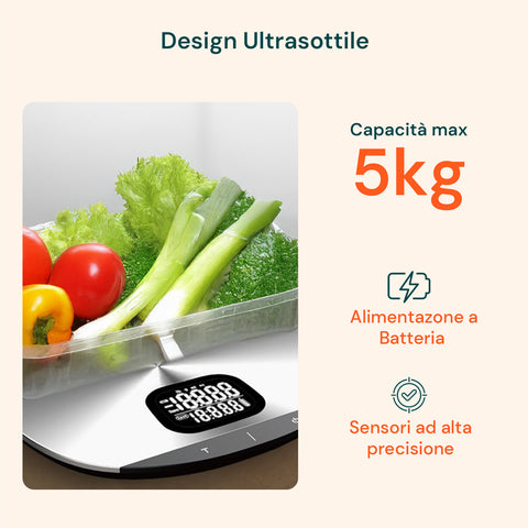 zephir bilancia da cucina in acciaio 5kg ultra compatta lcd funzione tara ean 8019101729767