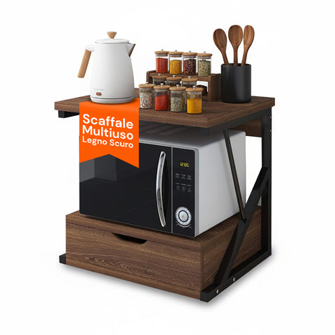 avilia home supporto microonde da cucina in legno con cassetto e ripiano superiore ean 8052879010781